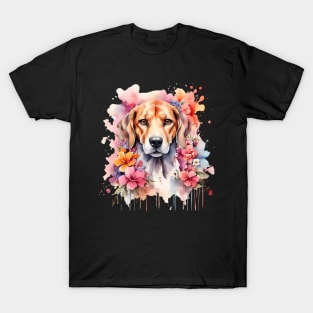 A foxhound decorated with beautiful watercolor flowers T-Shirt